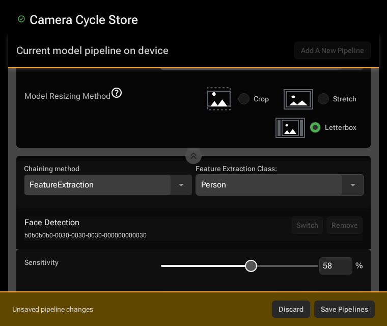 Device pipeline editor showing Cancel Changes and Save Pipelines buttons highlighted indicating unsaved changes